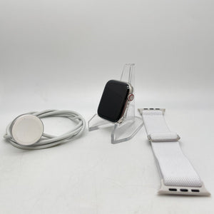 Apple Watch Series 4 (GPS) Silver S. Steel 44mm w/ White Non-OEM Sport Loop Good