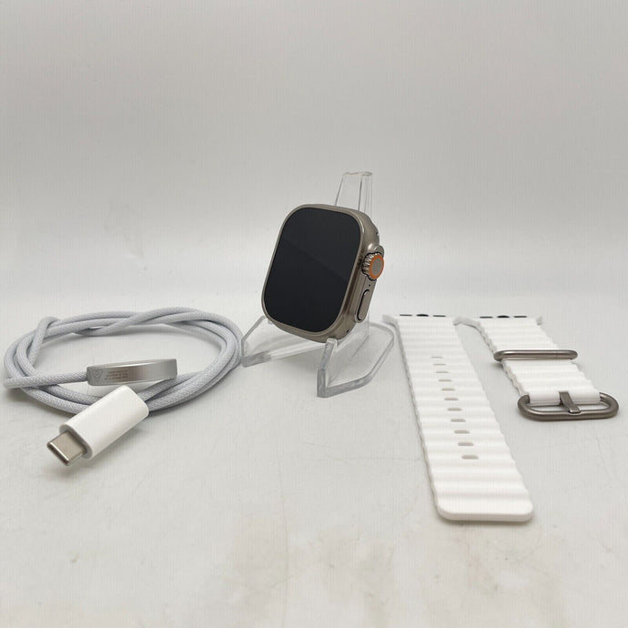 Apple Watch Ultra Cellular Titanium 49mm w/ White Non-OEM Ocean Band Excellent
