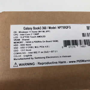 Galaxy Book3 360 15.6" Graphite 2023 FHD TOUCH 2.2GHz i7-1360P 16GB 512GB - NEW