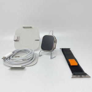 Apple Watch Ultra Cellular Titanium 49mm w/ (M/L) Black/Gray Trail Loop Good