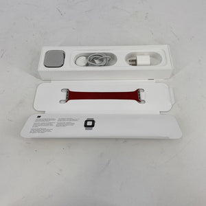 Apple Watch Series 5 Cellular Silver 44mm w/ Red Braided Solo Loop - Very Good