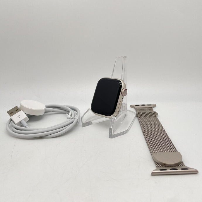 Apple Watch Series 7 Cellular Starlight Aluminum 41mm Silver Milanese Loop Good