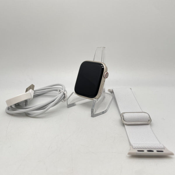 Apple Watch Series 7 Cellular Starlight Aluminum 45mm White Sport Loop Excellent