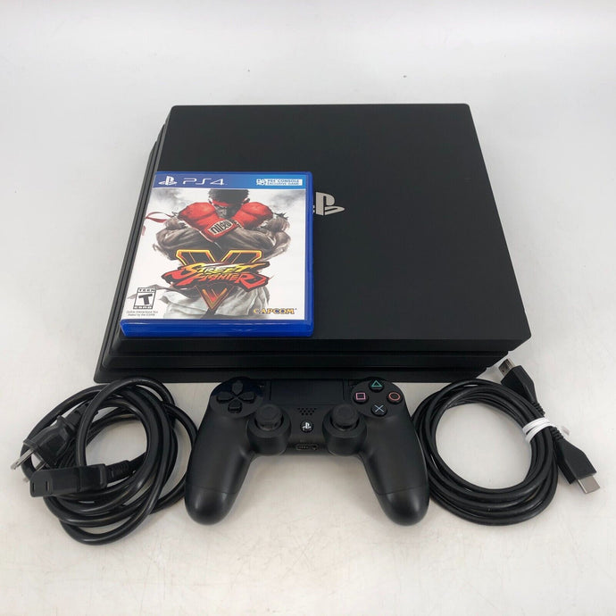 Sony Playstation 4 Pro Black 1TB - Excellent Cond. w/ Controller + Cables + Game