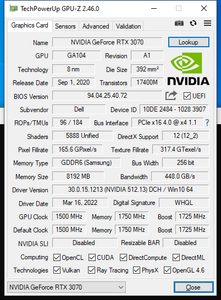 Dell NVIDIA GeForce RTX 3070 8GB FHR GDDR6 256 Bit Graphics Card