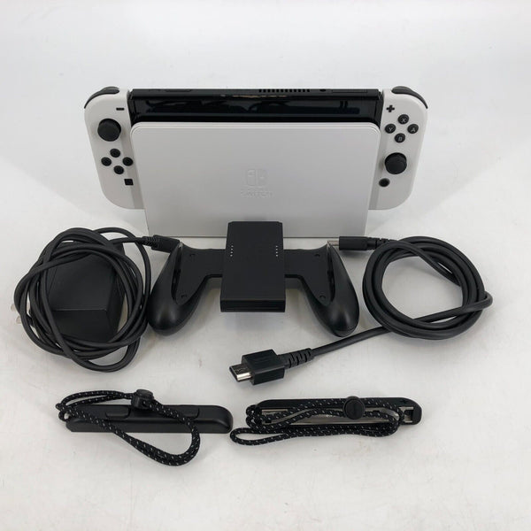 Nintendo Switch OLED 64GB White - Good Condition w/ Dock + Cables + Grips