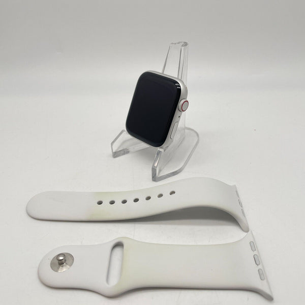 Apple Watch SE Cellular Silver Aluminum 44mm w/ White Sport Band