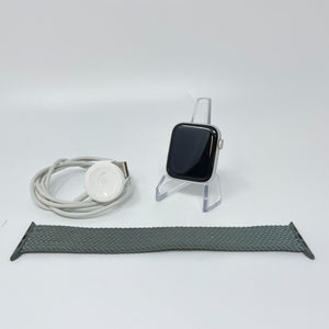 Apple Watch SE Cellular Silver Aluminum 44mm w/ Green Braided Sport Loop