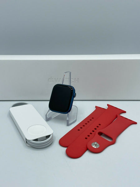 Apple Watch Series 7 (GPS) Blue Sport 45mm w/ RED Sport