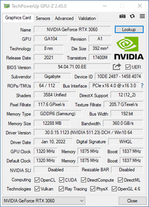 Gigabyte GeForce RTX 3060 Gaming OC 12GB FHR GDDR6