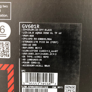 Asus ROG Flow X16 16" Black 2021 WQXGA 3.3GHz AMD Ryzen 9-6900HS 32GB 1TB - NEW