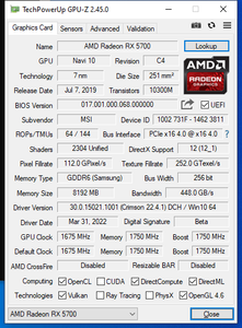 MSI AMD Radeon RX 5700 MECH GP OC 8GB FHR GDDR6 256 Bit Graphics Card