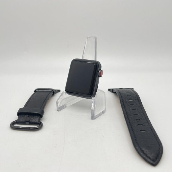 Apple Watch Series 3 Cellular Space Gray Aluminum 38mm Black Leather Band