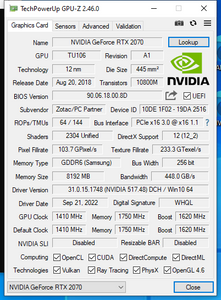 ZOTAC NVIDIA GeForce RTX 2070 8GB FHR GDDR6 256 Bit - Good Cond - Graphics Card