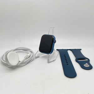 Apple Watch Series 7 Cellular Blue Aluminum 45mm w/ Blue Sport Band Excellent