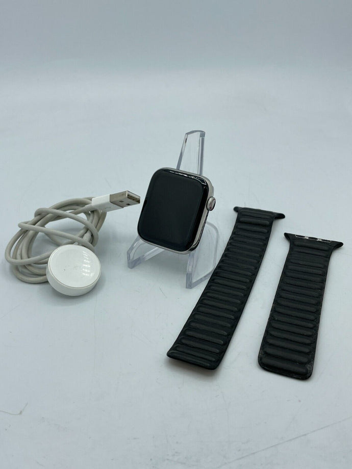 Apple Watch Series 6 Cellular Silver S. Steel 44mm w/ Black Leather Link