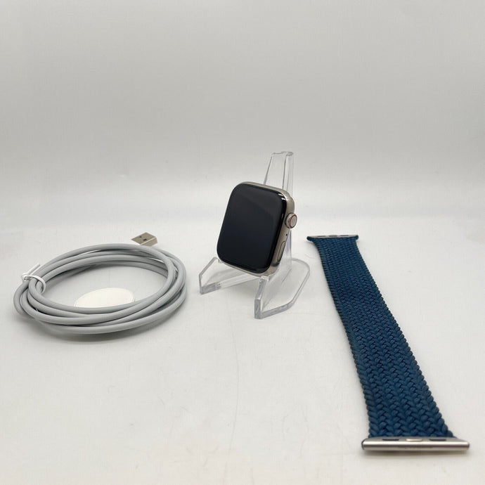 Apple Watch Series 7 Cellular Silver Titanium 45mm Blue Solo Loop Very Good