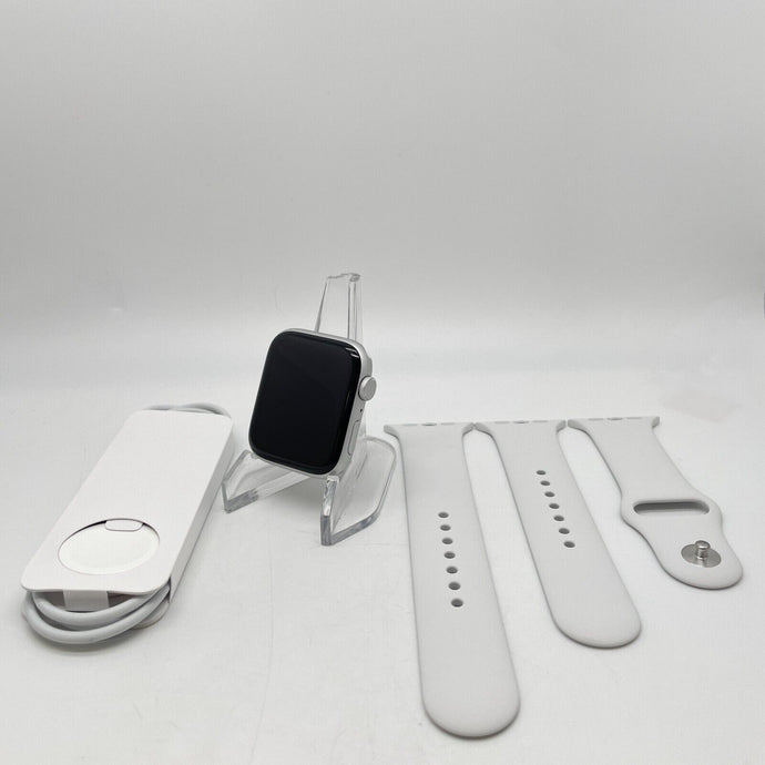Apple Watch SE (GPS) Silver Aluminum 44mm w/ White Sport Band Very Good