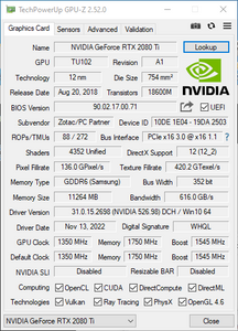 Zotac NVIDIA GeForce RTX 2080 Ti 11GB FHR GDDR6 - 352 Bit - Good Condition