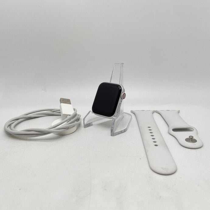 Apple Watch Series 4 Cellular Silver Aluminum 40mm White Band Very Good READ