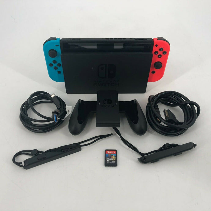 Nintendo Switch 32GB Black w/ Joycons + Cables + Dock + Game