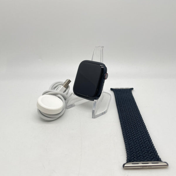 Apple Watch Series 7 Cellular Black Aluminum 45mm w/ Blue Solo Loop Excellent