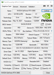 MSI NVIDIA GeForce RTX 3060 Gaming X 12GB GDRR6 LHR