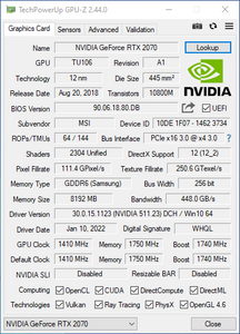 MSI NVIDIA GeForce RTX 2070 Armor 8GB OC GDDR6 FHR