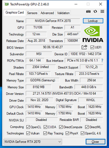 MSI NVIDIA GeForce RTX 2070 ARMOR 8GB GDDR6 8GB FHR 256 Bit