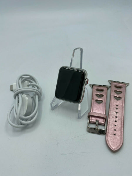 Apple Watch Series 3 Cellular Silver Stainless Steel 42mm w/ Pink Leather