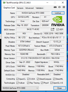 MSi NVIDIA GeForce RTX 3080 Ti Ventus 3x Plus OC Edition 10GB LHR GDDR6X 320 Bit