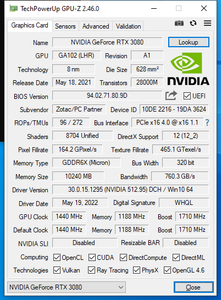 ZOTAC Gaming Blower GeForce RTX 3080 LHR 10GB GDDR6X 320 Bit