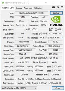 MSI GeForce GTX 1660 Ti Gaming X 6GB GDDR6 FHR