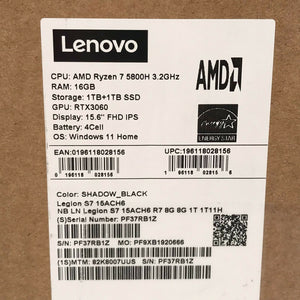 Lenovo Legion S7 15.6" 2021 165Hz 3.2GHz Ryzen 7 16GB 2TB SSD RTX 3060 6GB