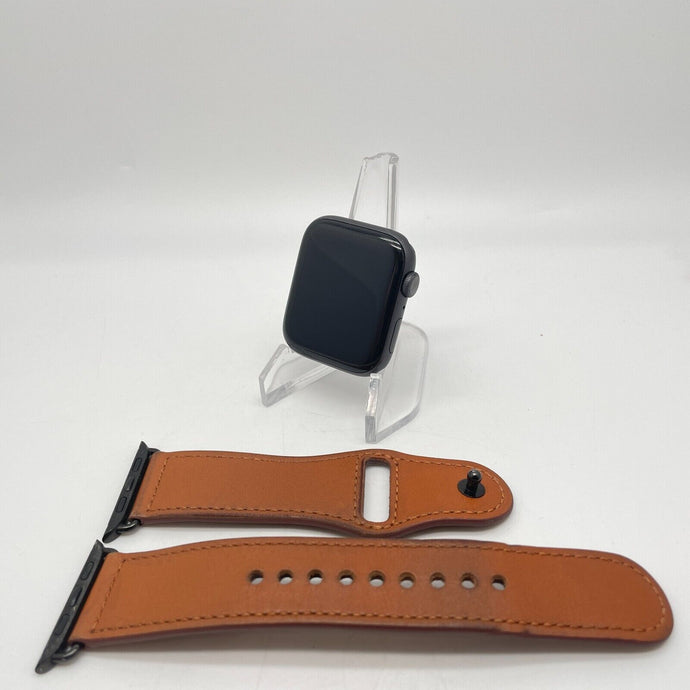 Apple Watch Series 5 (GPS) Black Aluminum 44mm w/Brown Non-OEM Leather Band