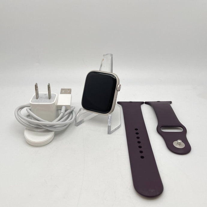 Apple Watch Series 7 Cellular Starlight Aluminum 45mm w/ Purple Sport Band