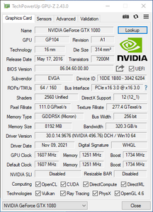 EVGA NVIDIA GeForce GTX 1080 SC2 GAMING ACX 3.0 8GB GDDR5X FHR Graphics Card