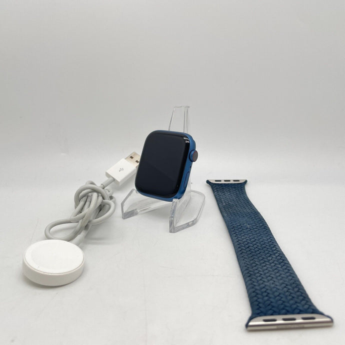 Apple Watch Series 7 Cellular Blue Aluminum 45mm w/ Blue Braided Solo Loop Good