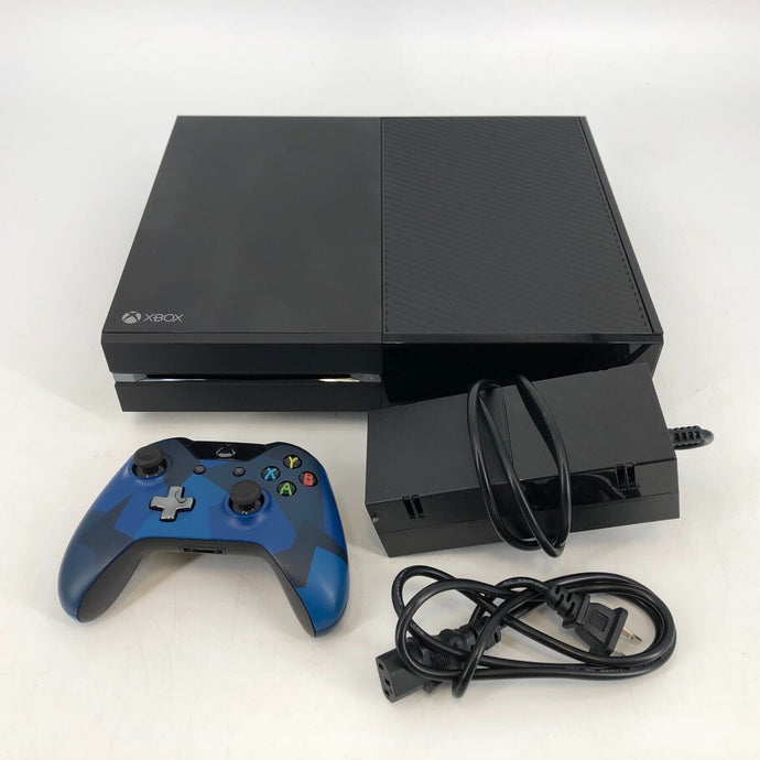 Microsoft Xbox One Black 500GB Good Cond. w/ Power Cable + Blue Camo Controller