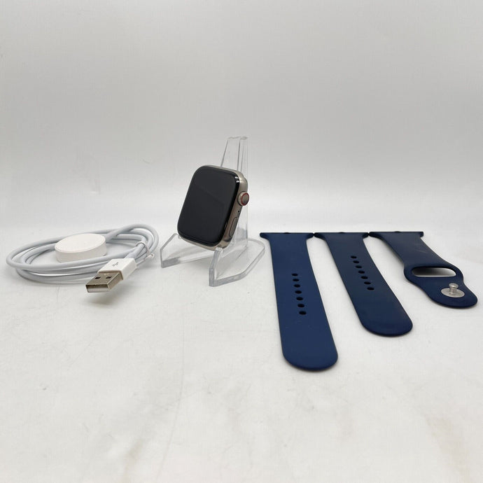 Apple Watch Series 7 Cellular Titanium 45mm w/ Blue Sport Band Excellent