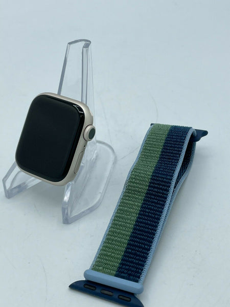 Apple Watch Series 7 Cellular Starlight Sport 41mm w/ Blue/Green Sport Loop