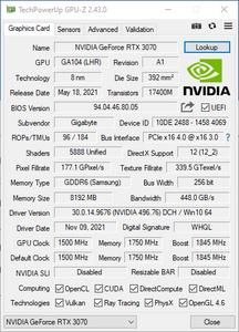 AORUS Master NVIDIA Gigabyte GeForce RTX 3070 8GB GDDR6 LHR