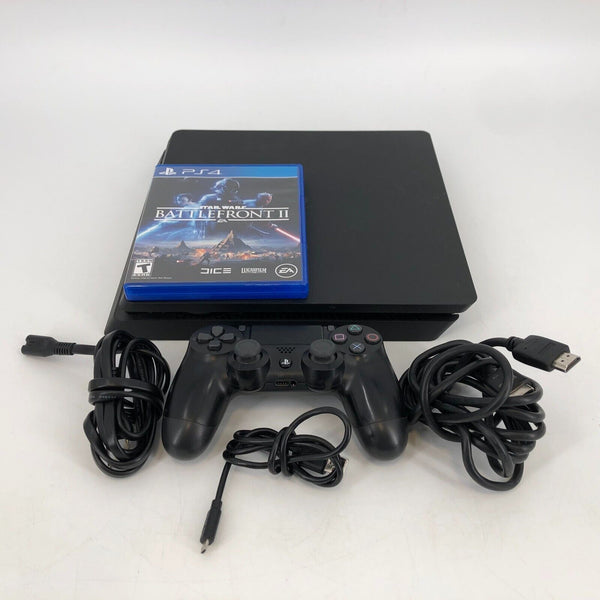Sony Playstation 4 Slim Black 1TB Excellent Cond. w/ Controller + Cables + Game