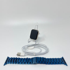 Apple Watch Series 7 Cellular Starlight Aluminum 45mm Blue Metal Link Excellent