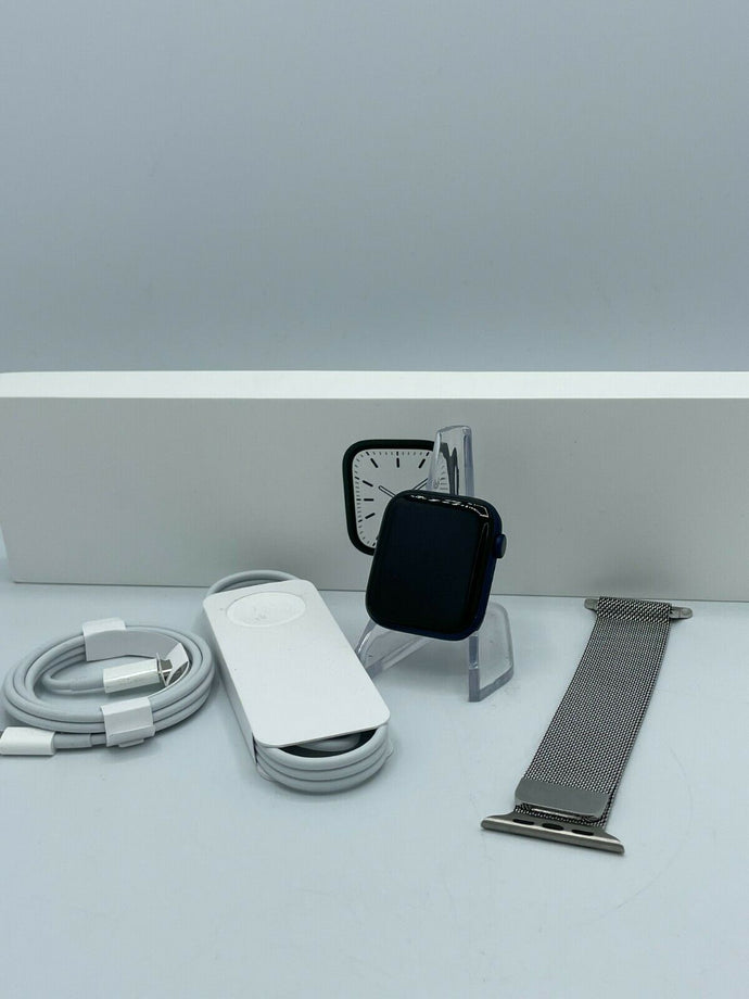 Apple Watch Series 6 (GPS) Blue Sport 44mm w/ Silver Milanese Loop