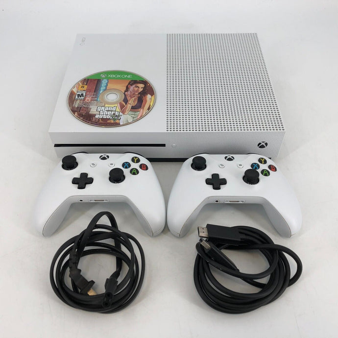 Microsoft Xbox One S White 1TB - Very Good w/ HDMI/Power + Controllers + Game