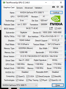 GIGABYTE NVIDIA GeForce RTX 3080 Ti OC Wind Force RGB Fusion 2.0 12GB GDDR6X